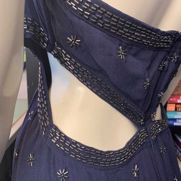 Free People Navy Blue Beaded Cutout Mini Club Dress - Picture 7 of 13